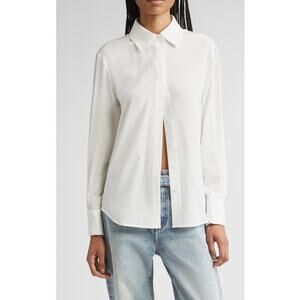 Proenza Schouler Arabella Silk Button Up Shirt in White 2